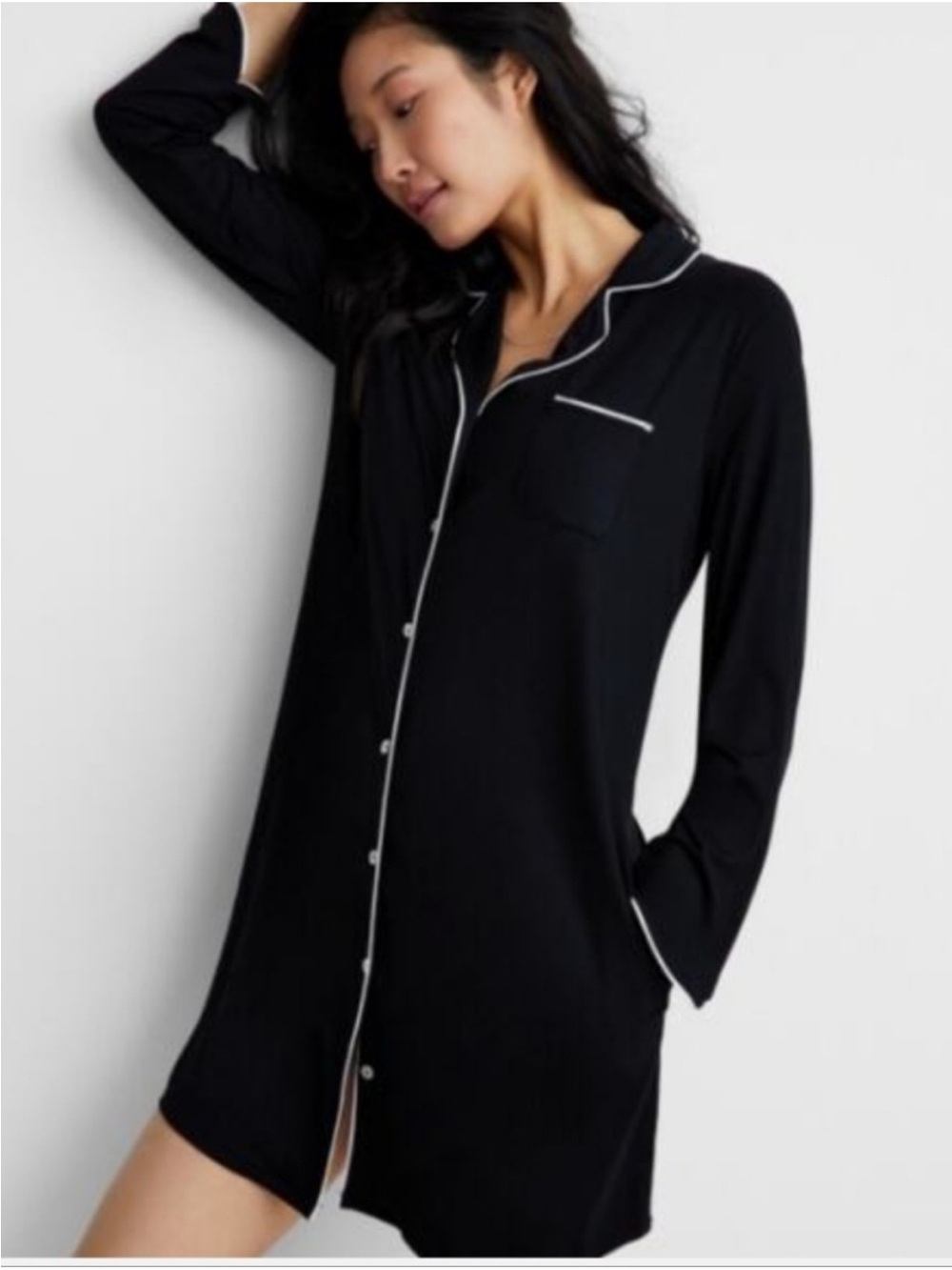 Quince Bamboo Jersey Sleep Shirt True Black Nightgown Large
